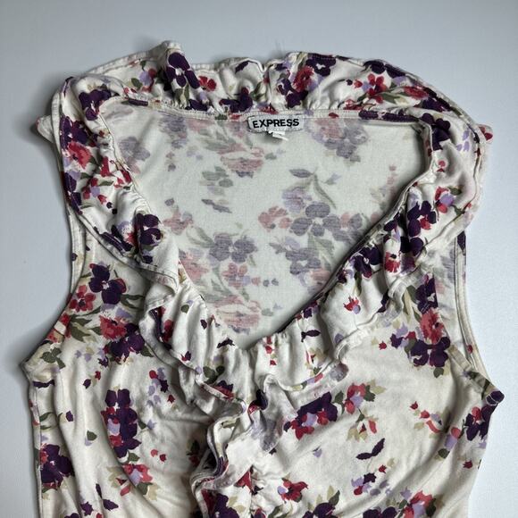 Express XS Floral Ruffle Tank Top Cottagecore Balletcore Soft Girl Rayon - Picture 8 of 12